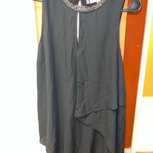 Black Sleeveless Dress with Embellished Neckline